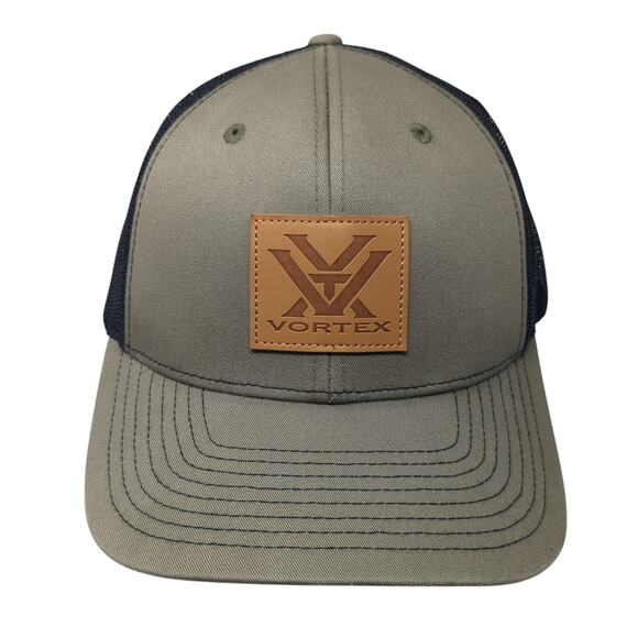 Vortex Leather Patch Mesh Back Trucker Hat Brown One Size Adjustable - Picture 1 of 9